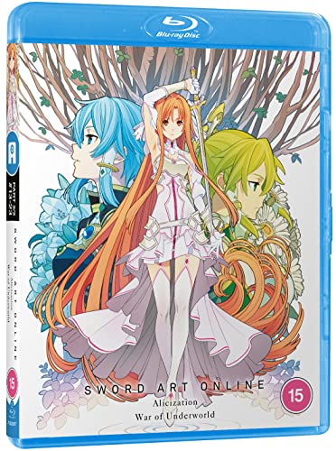 Blu-ray cover featuring anime characters Kirito, Asuna, and Alice under tree branches.