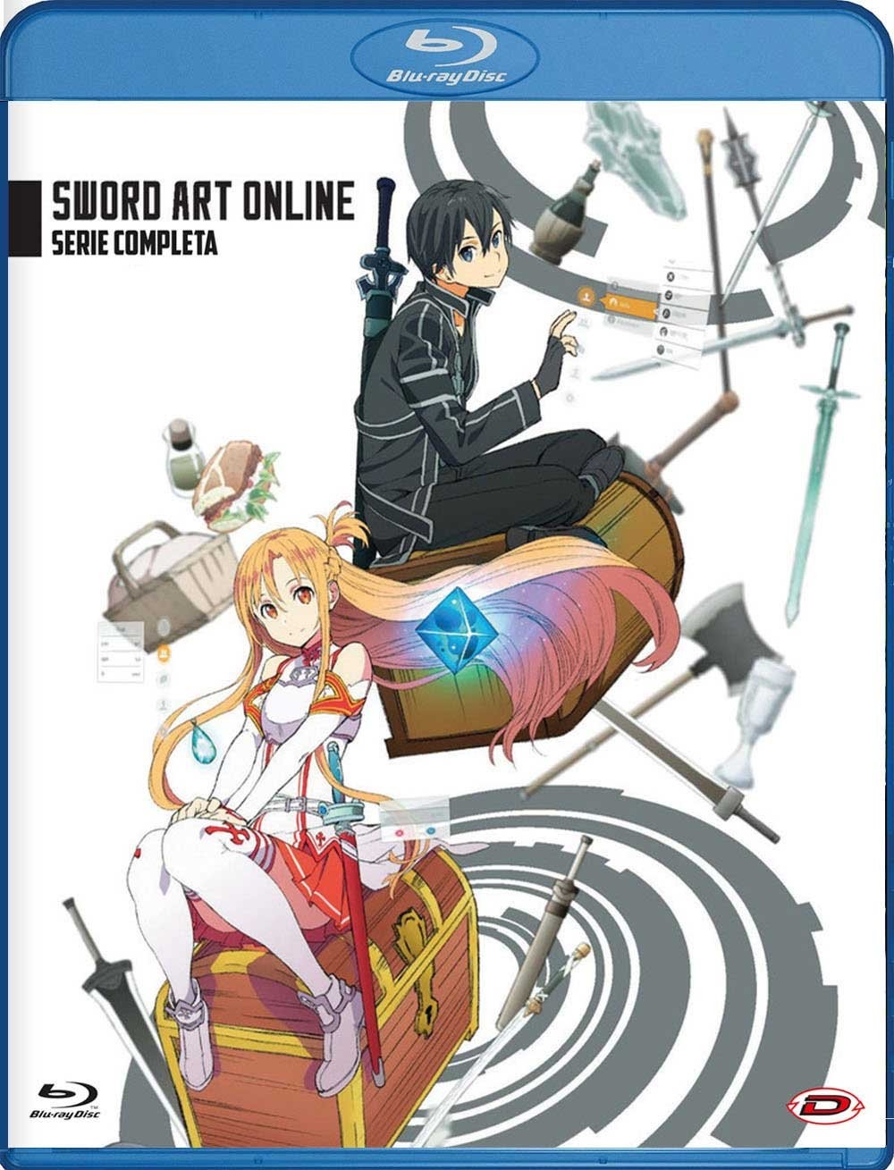 Blu-ray cover featuring anime characters Kirito and Asuna with swords and a treasure chest.
