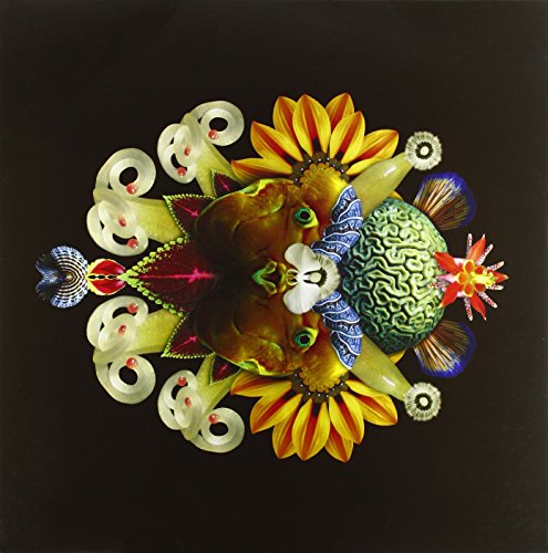 Album cover: colorful floral and anatomical collage on black background.