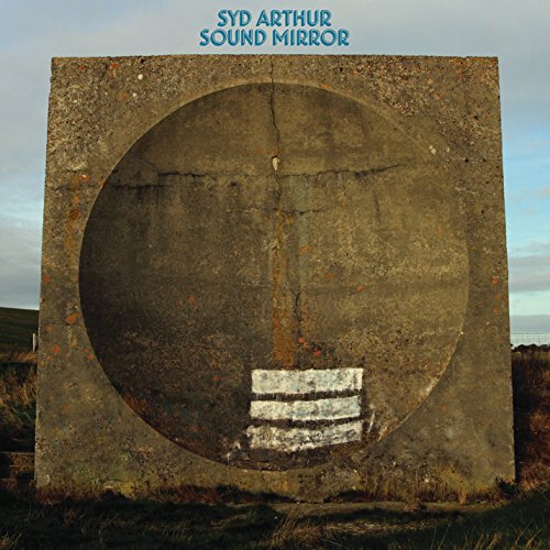 Concrete acoustic mirror with white lines, album cover for Syd Arthur.