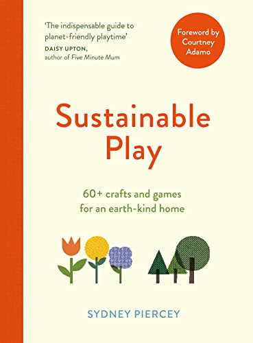 Book cover with orange and white text: "Sustainable Play" and floral illustrations.