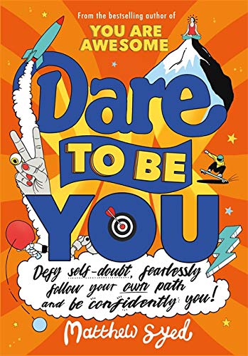 Book cover with colorful lettering, a rocket, and hand making a peace sign.