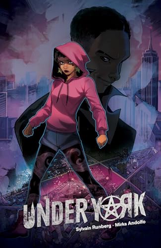 Book cover: two young people in a city landscape.