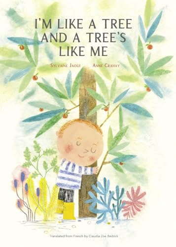 Child hugging a tree with red berries, watercolor illustration.