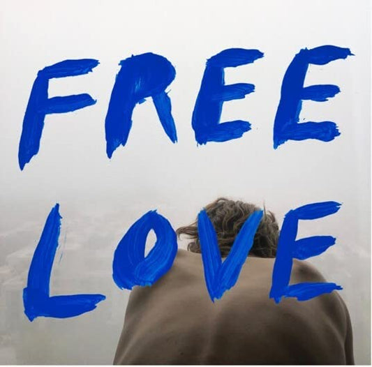 Album cover for Sylvan Esso’s “Free Love” with blue text and a figure.