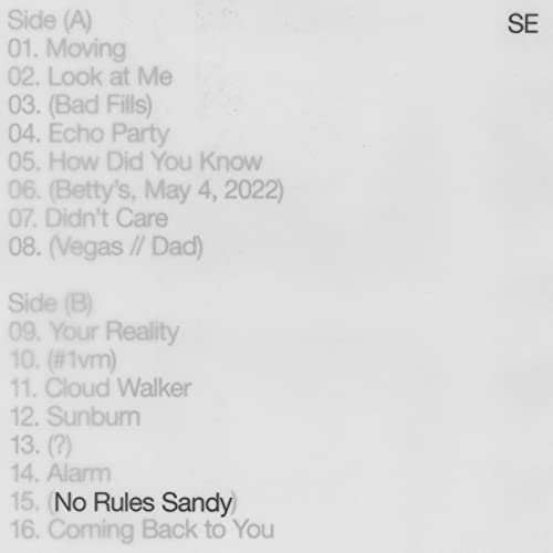 Sylvan Esso “No Rules Sandy” CD tracklist on a light gray background.