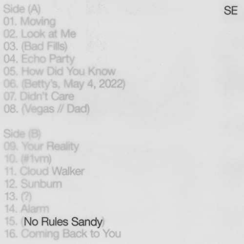 Tracklist for vinyl record with 16 songs on two sides, mostly clear text.