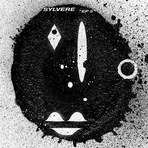 Black and white vinyl record cover with abstract face-like design.