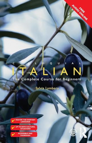 Book cover: "Colloquial Italian" with olives and text details.