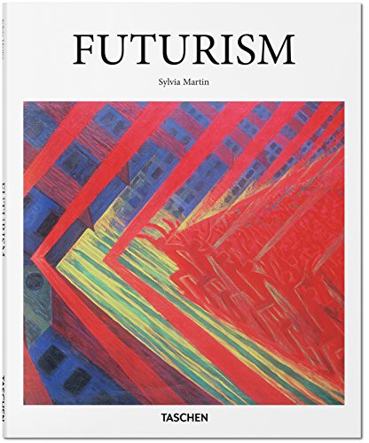 Book cover titled Futurism by Sylvia Martin featuring an abstract red, blue, and yellow painting.