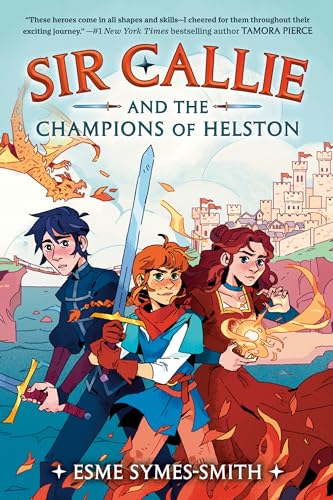 Book cover: three young heroes with a dragon and castle backdrop.