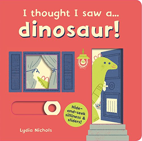 Children’s book cover with a green dinosaur neck peeking through a window.