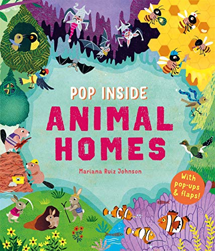 Book cover: "Pop Inside: Animal Homes" with illustrated animals and habitats.