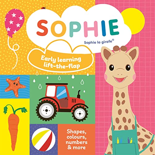 Sophie la girafe lift-the-flap book with colorful shapes and objects.