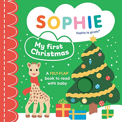 Green Sophie la girafe “My First Christmas” felt-flap book with gifts.