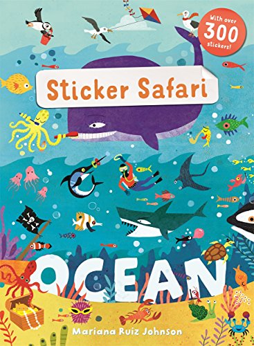 Colorful illustrated sticker book cover featuring ocean animals and divers.