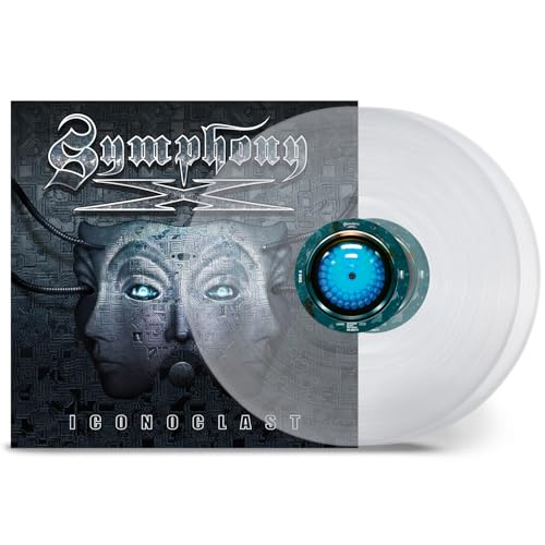 Symphony X Iconoclast album cover with a translucent vinyl record showing a blue label.