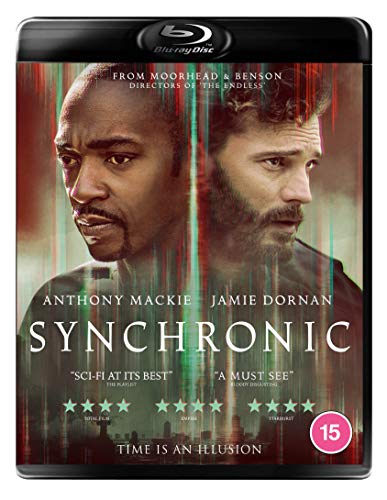Blu-ray cover for the film Synchronic featuring Anthony Mackie and Jamie Dornan.