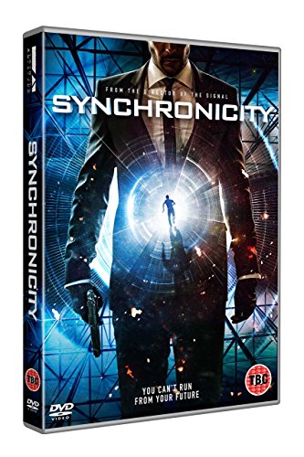 DVD case for "Synchronicity" with a man in a suit and futuristic background.