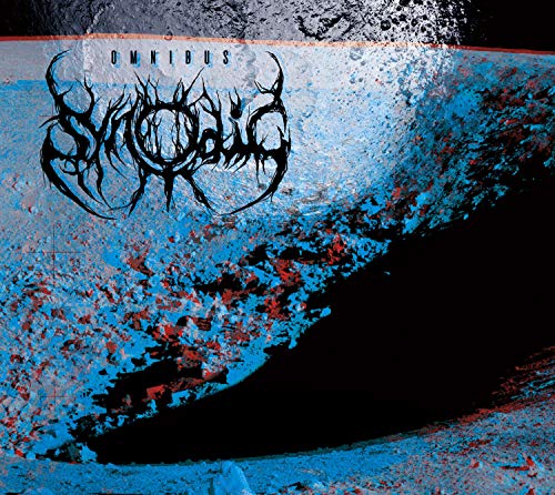 Album cover for Synodic’s “Omnibus” with blue, black, and red textures.
