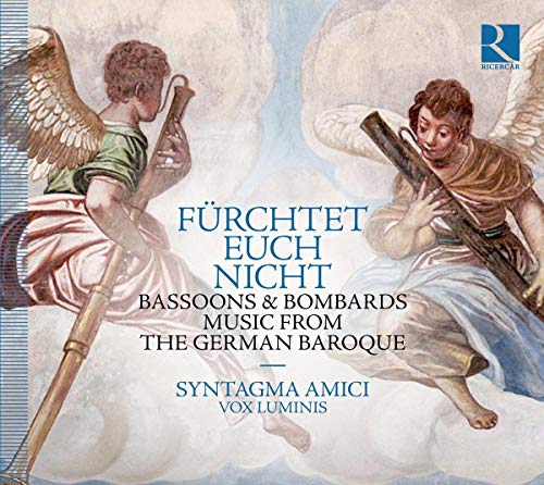 "CD cover featuring two angels playing instruments, with text overlay describing the music content."