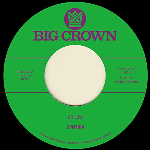 Green vinyl record label with purple text: Synthia - So Low.