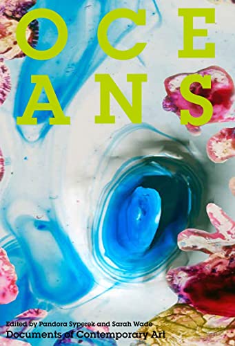 Book cover titled Oceans with abstract blue swirling liquid and pink coral-like shapes.