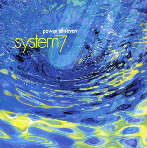 CD cover for System 7’s “Power of Seven” with swirling blue and yellow abstract art.