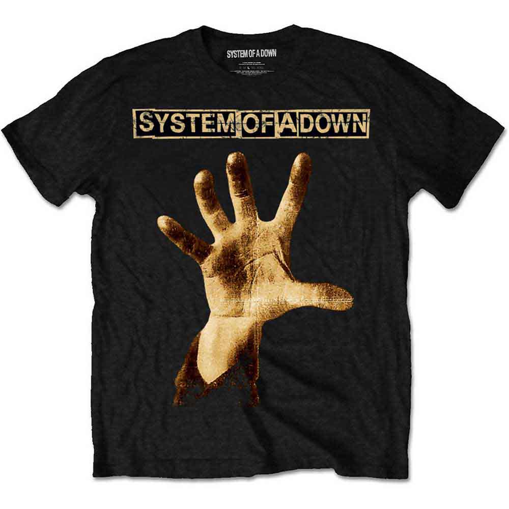 Black t-shirt with System Of A Down's "Hand" artwork, size large.