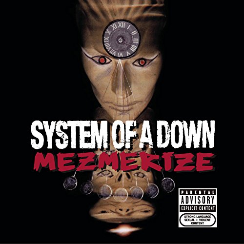 System Of A Down’s “Mezmerize” album cover with a surreal, masked face.