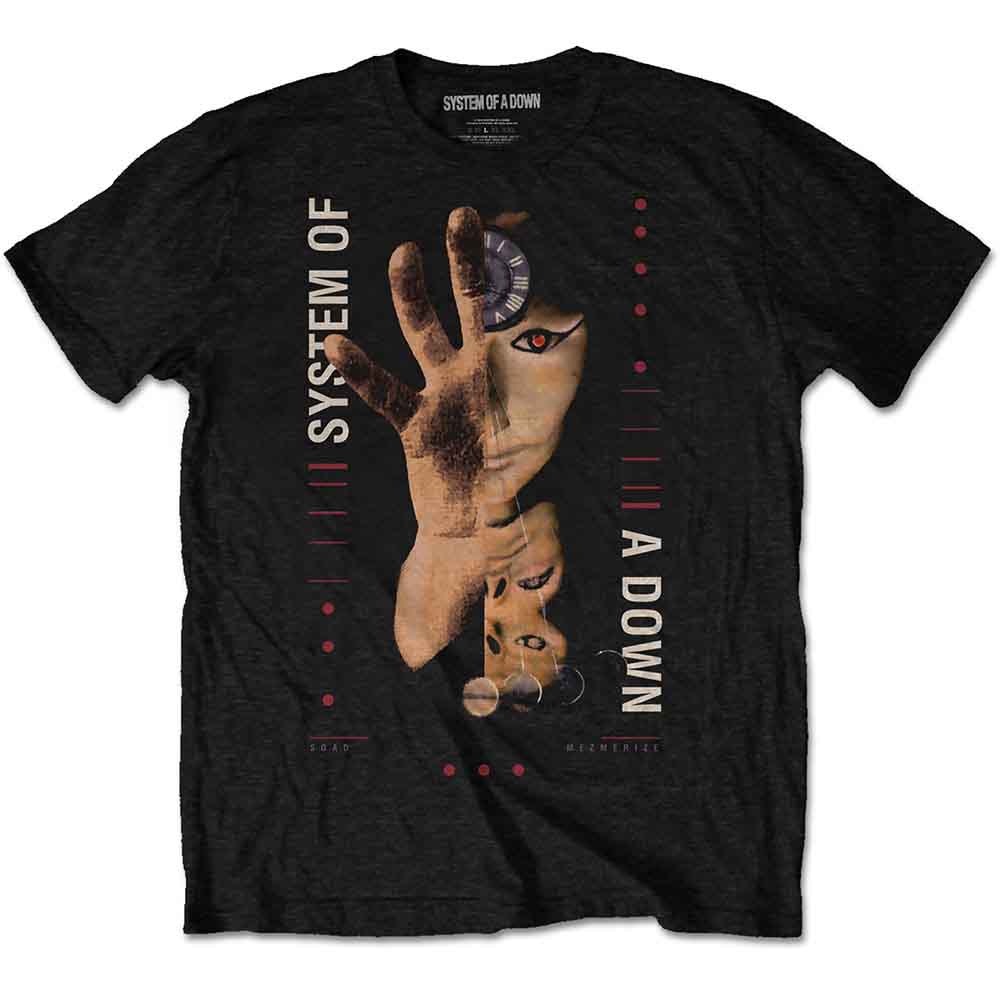Black System of a Down t-shirt with pharoah and clock graphic.
