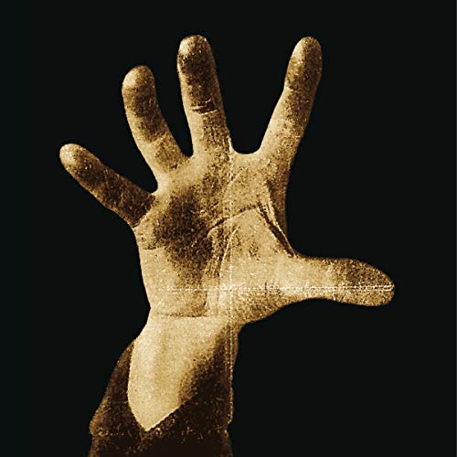 Golden handprint against a black background, album cover art.