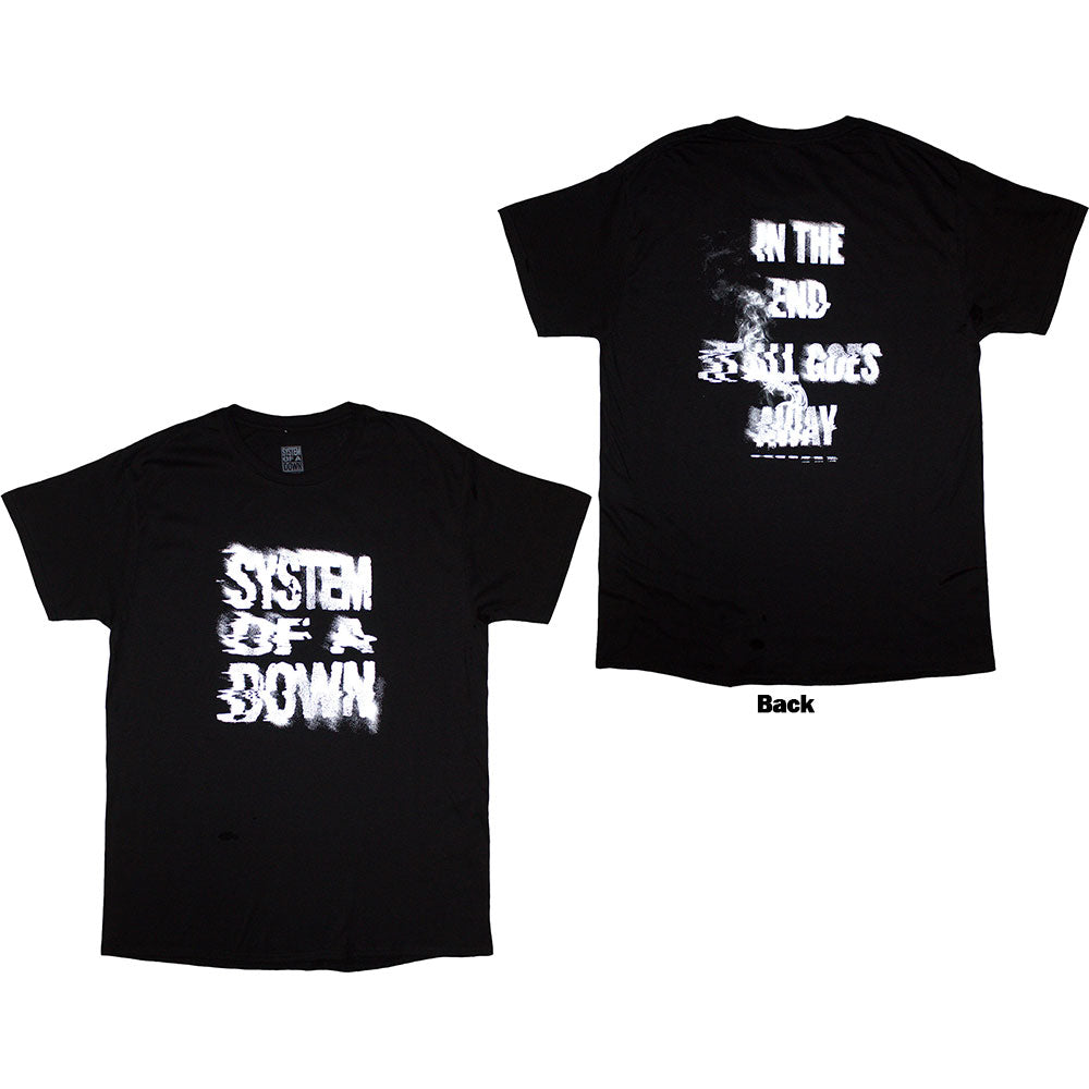 Black unisex T-shirt featuring System Of A Down graphic print on the back.