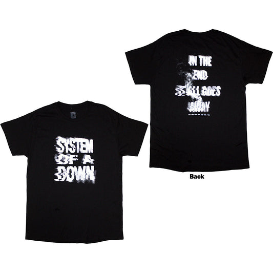Black unisex T-shirt featuring System Of A Down graphic print on the back.