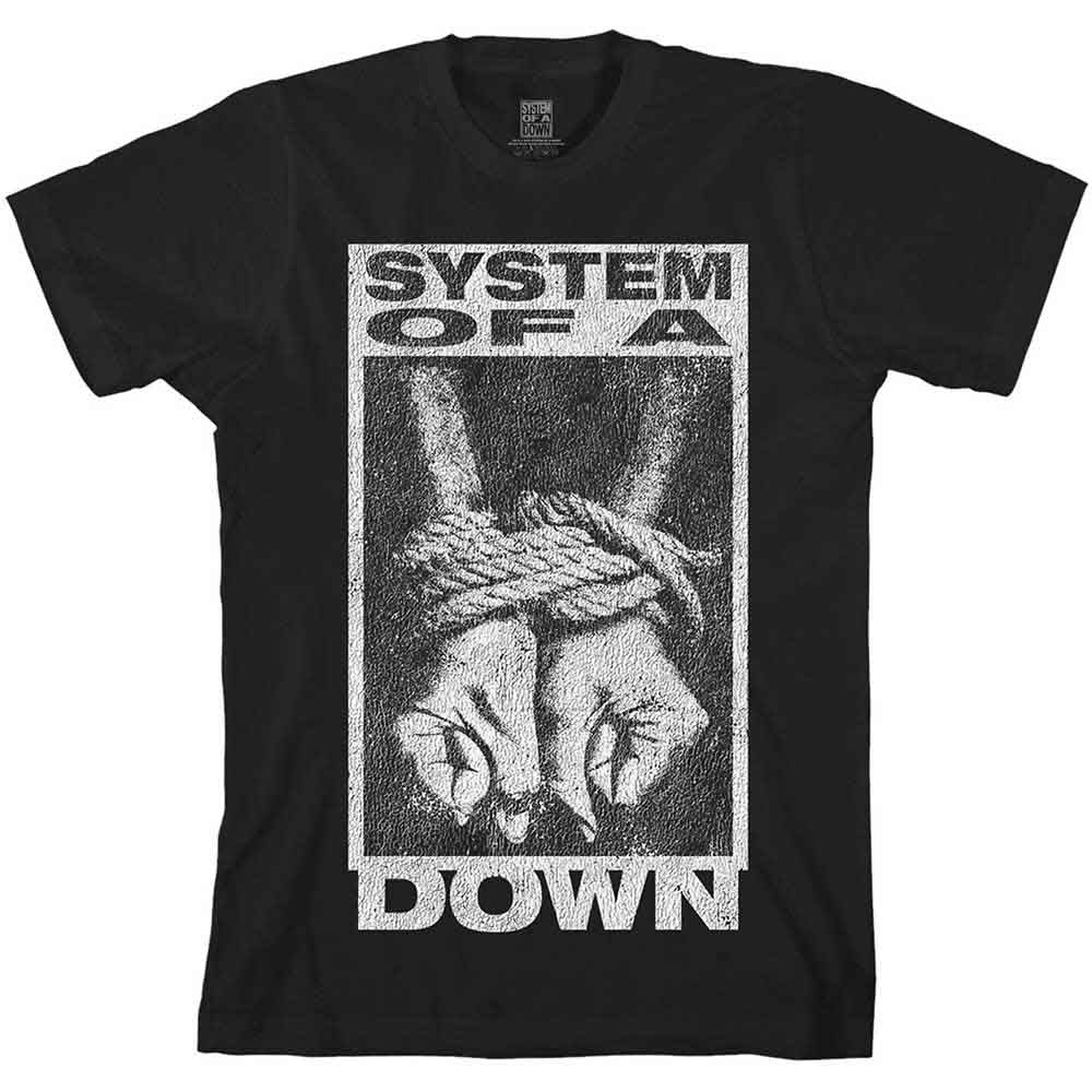 Black unisex t-shirt featuring the System of a Down logo and Ensnared graphic design.