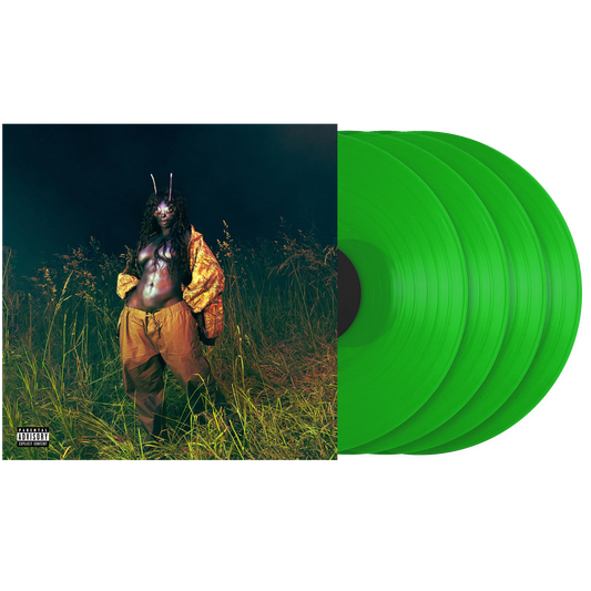 SZA’s “SOS Deluxe” vinyl: album cover and two green LPs.