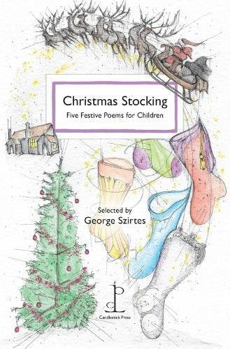 Watercolor illustration of a book cover with Christmas imagery.