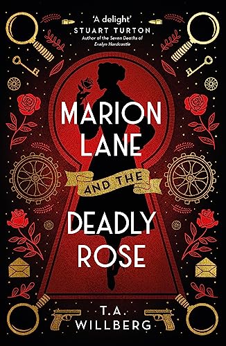Book cover: Silhouette of a woman framed by roses, keys, and gears.