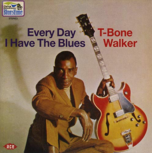 T-Bone Walker with a red electric guitar, album cover art.