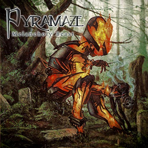 Album cover: fiery, armored figure in a dark, overgrown forest.