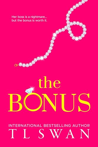 Book cover with a hot pink background, a diamond necklace, and a diamond ring.