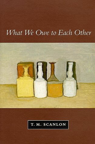 Book cover with painting of four vases and the title “What We Owe to Each Other.”