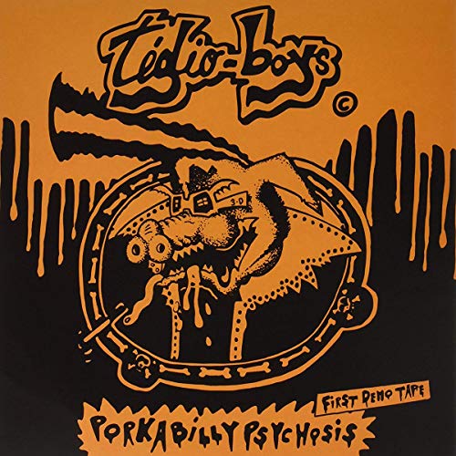 Orange album cover with a pig wearing goggles and a band logo.