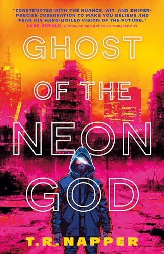 Book cover: futuristic cityscape with a hooded figure in the foreground.