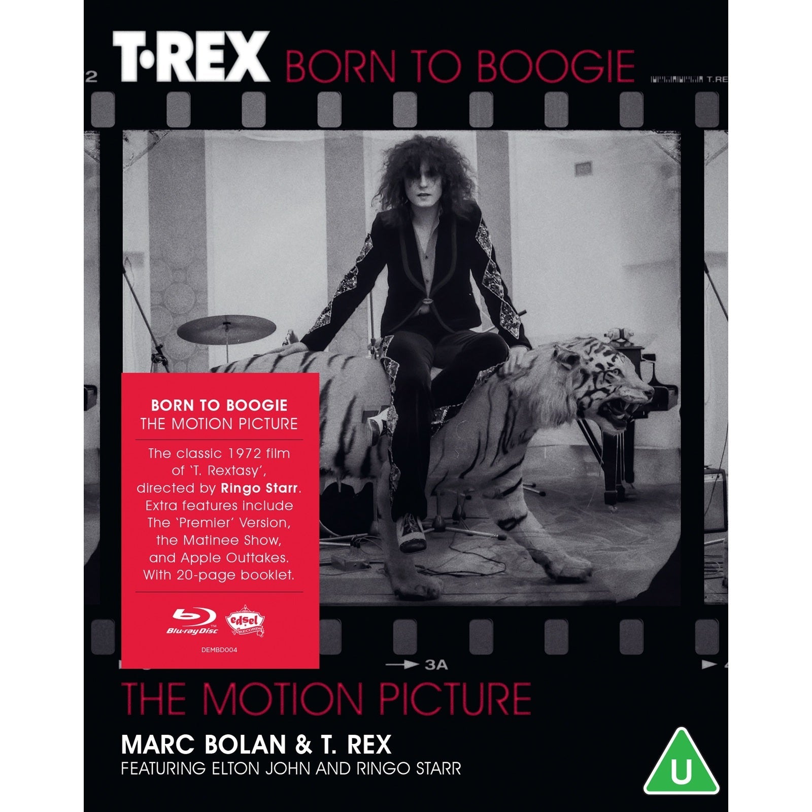 Blu-ray cover for "T. Rex Born To Boogie" featuring Marc Bolan with a tiger.