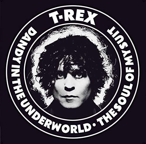 T-Rex album cover featuring a black and white portrait of Marc Bolan.