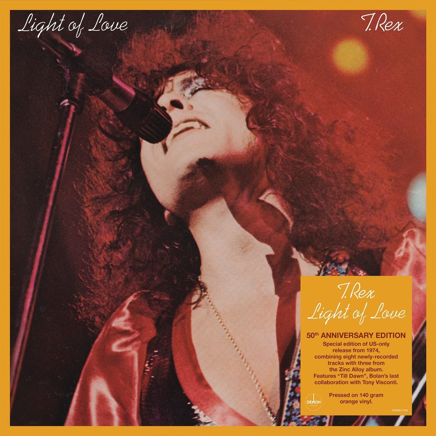 T. Rex "Light of Love" vinyl record cover with a performer portrait.