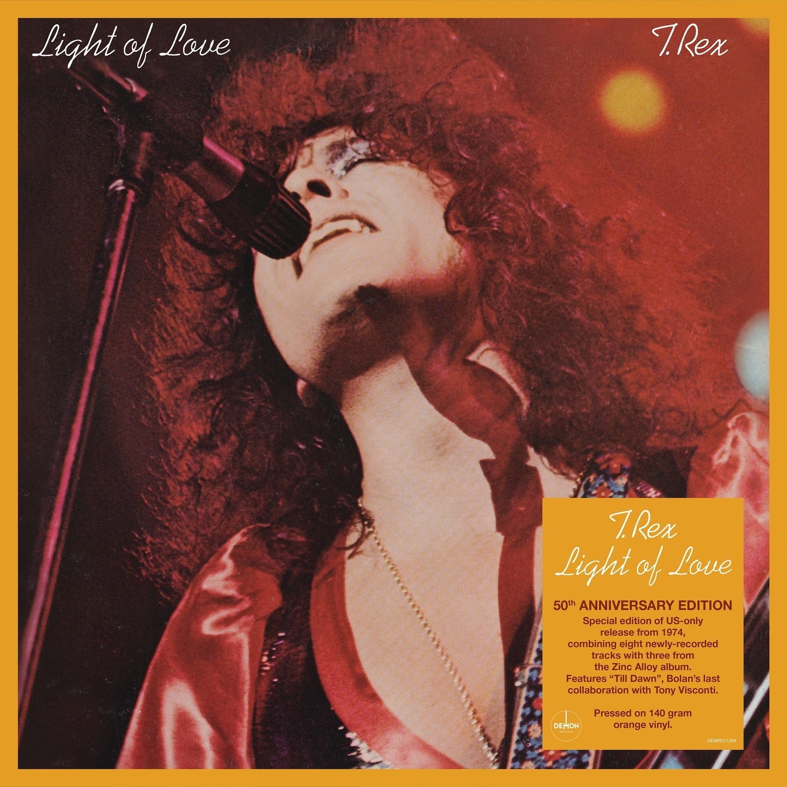 T. Rex "Light of Love" vinyl record cover with a performer portrait.
