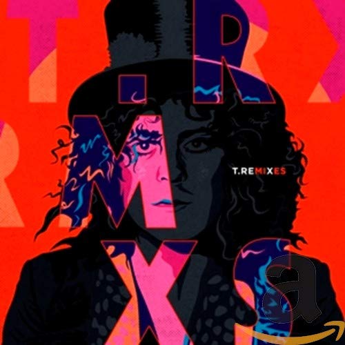 Album cover for “T. Rex - Remixes” featuring Marc Bolan in a hat.