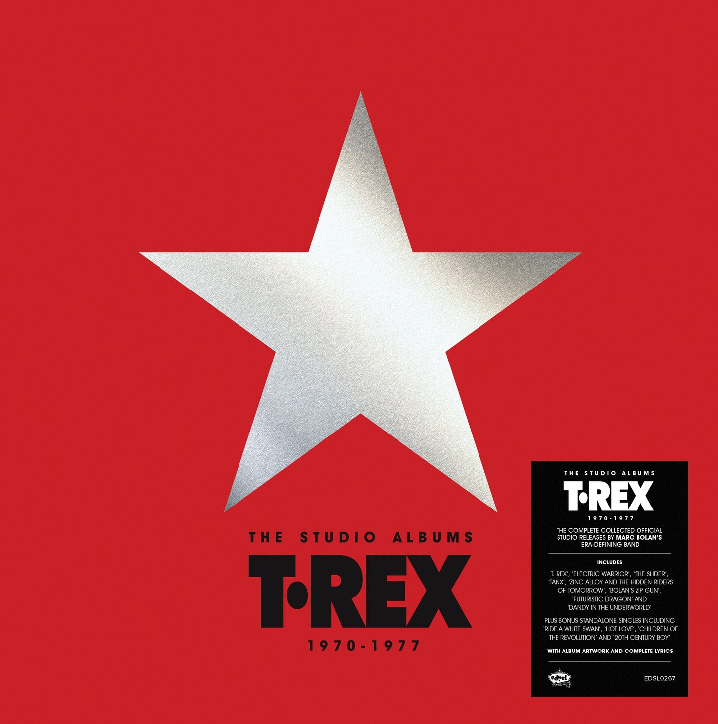 Red album cover with a large white star and "T-Rex" text.
